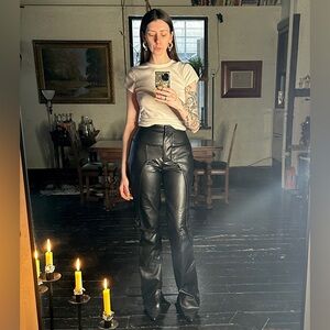 Elena Velez Black Faux Leather Flare Pants with harness detailing